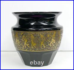 MOSER SIGNED BOHEMIAN AMETHYST GLASS 5 VASE WithETCHED GILDED BAND