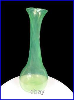 Marc Mullens Signed Studio Art Glass Illuminations Lime Green Swirl 14 1/2 Vase