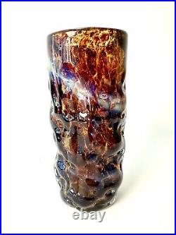 Mdina Art Glass Vase Michael Harris signed, Brutalist 1970s, Rare, 7 In, Malta