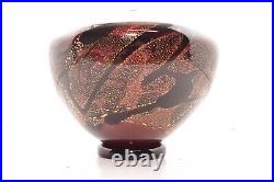 Michael Nourot Red Satin W Black Swirl 4 1/8 Vase Studio Art Glass Signed
