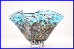 Michael Nourot Studio Art Glass Ruffled Vase W Gold Confetti Flecks Scalloped
