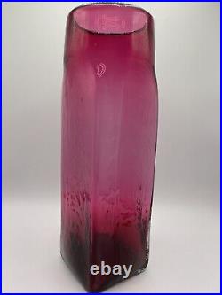 Michael Sosin Art Glass Vase Cranberry Green Rim Handblown Optic 9.5 Signed