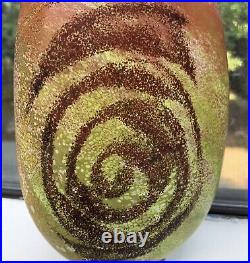 Michelle Kaptur Petrogyph Crane Spiral Art Glass Vase 9.5 Matte Stunning Signed