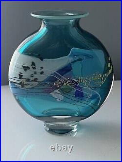 Mid Century Glass Hand Painted Vase Signed Stern Abstract Design Mint Condition