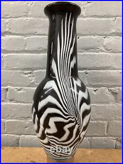 Mihai Topescu Romanian Designer SIGNED Art Glass Zebra Stripe Vase Tall 17 inch