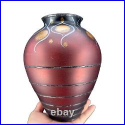 Miracle Studio Czech Art Vlasta Vobornikova Glass Vase Signed Painted Red Black