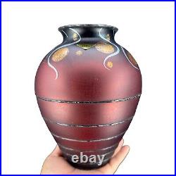 Miracle Studio Czech Art Vlasta Vobornikova Glass Vase Signed Painted Red Black