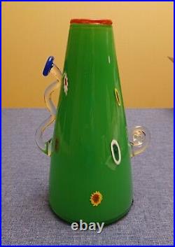 Mitchell Gaudet Studio Inferno Signed Green Abstract Handblown Art Glass Vase