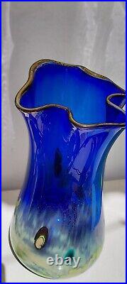 Modern Art Glass Vase Blue, signed, Jon Oakes, 2009