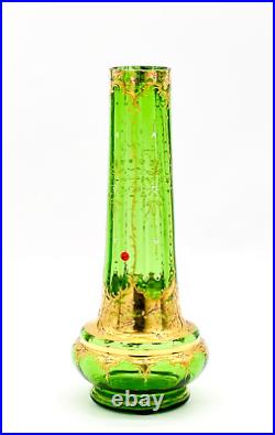 Moser Glass Vase Heavy Gold Gilt Over Green Signed Czech Republic