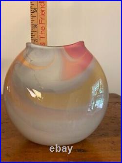 Mouth Blown Art Glass Medallion Lollipop Vase Vessel Pastels Artist Signed