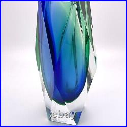 Murano MANDRUZZATO Blue & Green Sommerso Glass Vase -SIGNED