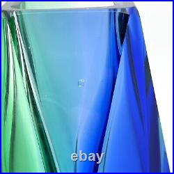 Murano MANDRUZZATO Blue & Green Sommerso Glass Vase -SIGNED