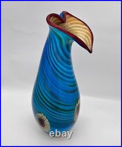 Murano SIGNED RARE Colorful Millefiori Swril Glass Vase Italy 18 Gold Flecks