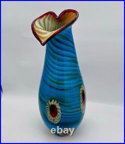 Murano SIGNED RARE Colorful Millefiori Swril Glass Vase Italy 18 Gold Flecks