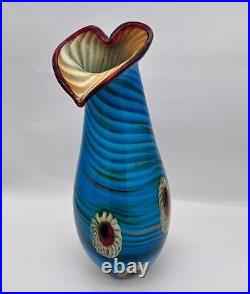 Murano SIGNED RARE Colorful Millefiori Swril Glass Vase Italy 18 Gold Flecks