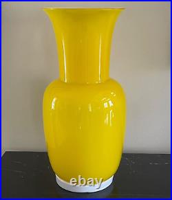 Murano Signed Venini 1985 Yellow Hand Blown Glass Vase 14 1/4 High