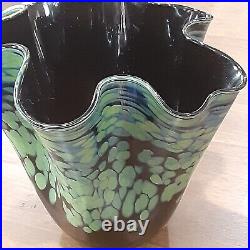 Mystery Artist Hand Blown Glass Vase With Ruffled Edges- Signed