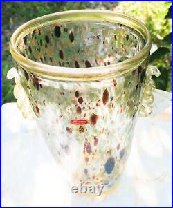 NWT Authentic Gambaro & Poggi Murano Italy Hand Blown Glass Vase Gold 13 Signed