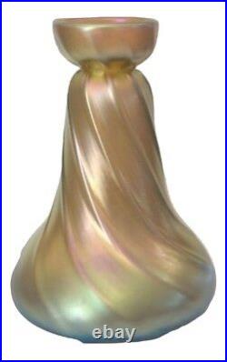 New Iridescent Favrile Aurene Gold Art Glass Ribbed Twist Nouveau Bud Vase