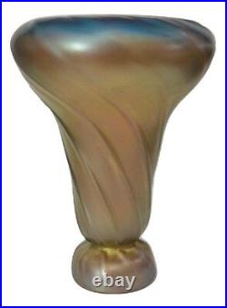 New Iridescent Favrile Aurene Gold Art Glass Ribbed Twist Nouveau Bud Vase