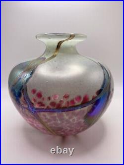 Norman Stuart Clarke Hand Blown Iridescent Art Glass Vase Artist Signed RARE
