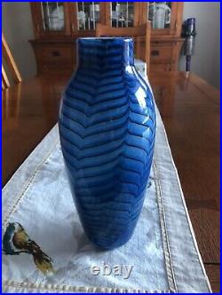 Nourot Art Glass Studio Ocean Blue Waves Vase Signed L37.81. DLL 1981 11