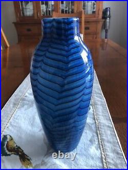 Nourot Art Glass Studio Ocean Blue Waves Vase Signed L37.81. DLL 1981 11
