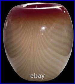 Nourot Studio Pulled Feather Tan Amber Red Art Glass Vase Very Rare Signed