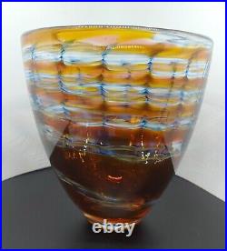 OOAK Vase Vessel Signed STUNNING PETER LAYTON STUDIO ART GLASS 6.5 BLUE ORANGE