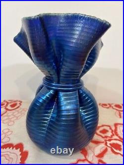 ORIENT & FLUME Art Glass Vase 8 Iridescent Blue Aurene Signed O & F Numbered