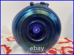 ORIENT & FLUME Art Glass Vase 8 Iridescent Blue Aurene Signed O & F Numbered
