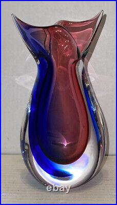 Oball Murano Art Glass Sommerso Bud Vase Luigi Onesto Cranberry Red Blue Signed
