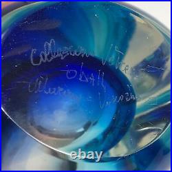 Oball Murano Art Glass Wave Bud Vase Signed Blue 9.25 DMG