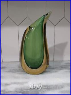 Oggetti SIGNED L. Onesto Murano Italy Amber/Green Sommerso Glass Vase 9.5