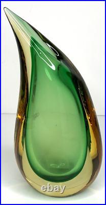 Oggetti SIGNED L. Onesto Murano Italy Amber/Green Sommerso Glass Vase 9.5