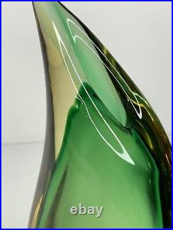 Oggetti SIGNED L. Onesto Murano Italy Amber/Green Sommerso Glass Vase 9.5