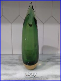 Oggetti SIGNED L. Onesto Murano Italy Amber/Green Sommerso Glass Vase 9.5