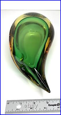 Oggetti SIGNED L. Onesto Murano Italy Amber/Green Sommerso Glass Vase 9.5