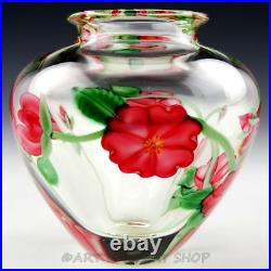 Orient & Flume Art Glass 4-7/8 PINK FLOWERS VASE By Greg Held Signed Numbered