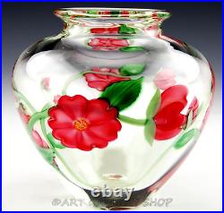 Orient & Flume Art Glass 4-7/8 PINK FLOWERS VASE By Greg Held Signed Numbered