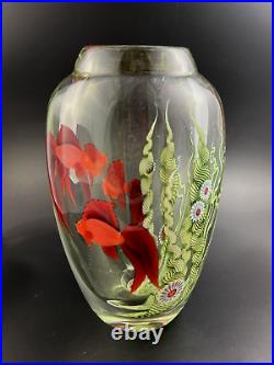 Orient & Flume Art Glass Scott Beyers Red Betta Fish 10 1/4 Vase Signed w Label