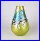 Orient-Flume-Blue-Yellow-Floral-Iridescent-Art-Glass-Vase-Signed-c-1981-01-oe