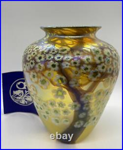 Orient and Flume Art Glass Vase Hawthorn Woods Hand Blown Gold Iriscene Vintage