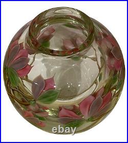 Orient and Flume Signed Alexander Hand Blown Art Glass Heavy Floral Vase