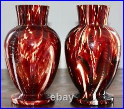 Pair Loetz Glass Vases Art Nouveau Marmoriertes Marbled Enameled Harrach