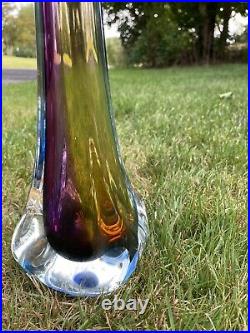 Paul Harrie Tall Glass Multicolored 17x6.5 Vase Rare Signed Mid Mod Century