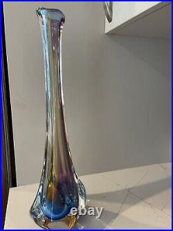Paul Harrie Tall Glass Multicolored 17x6.5 Vase Rare Signed Mid Mod Century