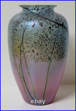 Peet Robison Studio Art Glass 9 Tall Tree Vase Iridescent Artist Signed 2000