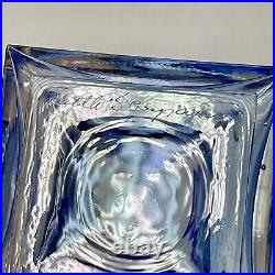 Pentti Sarpaneva Oy Kumela Finland Signed Blue Art Glass Vase Square Geometric